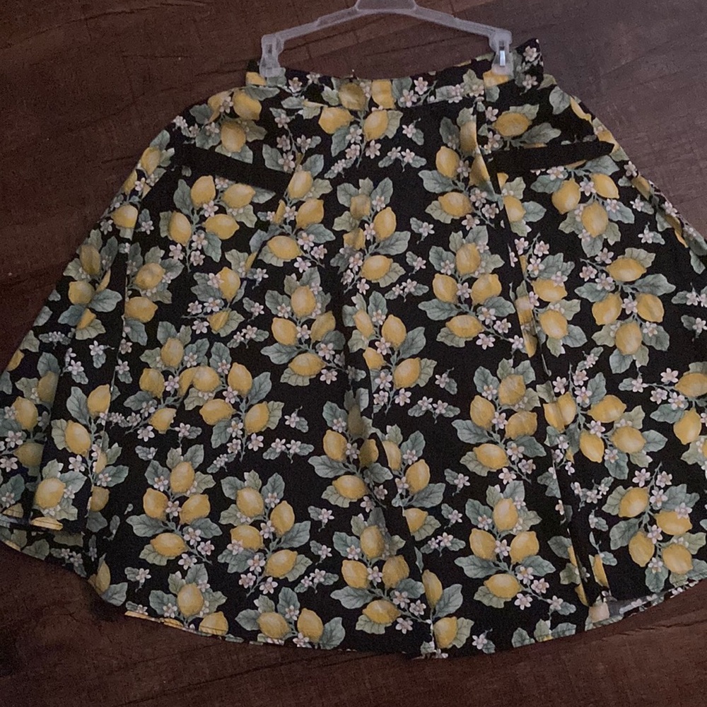 Hell Bunny Yellow&Black Lemon Print Full Circle Midi Skirt Retro Pinup Style